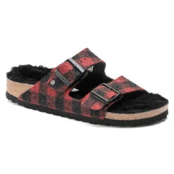 Birkenstock Arizona Shearling - Plaid Red (Narrow Width)