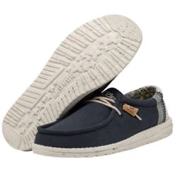 Hey Dude Men's Wally Break Stitch - Natural Navy 8 Hey Dude Men's Wally Break Stitch - Natural Navy -Shoe Promotion Store 110792568 WALLY LINEN NATURAL NAVY LEFT 3 41039.1661969132