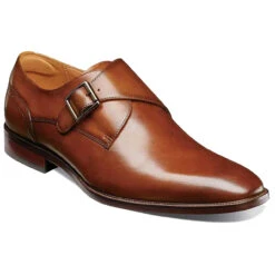 Florsheim Men's Sorrento Plain Toe Single Monk Strap - Cognac