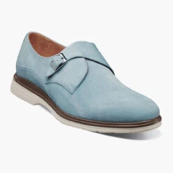 Stacy Adams Men's Taylen Plain Toe Monk Strap - Light Blue Suede