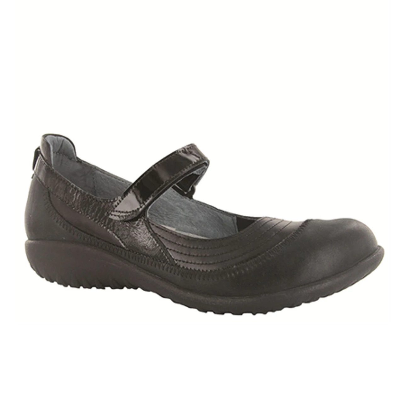Naot Women's Kirei Wide - Black Madras Leather / Shiny Black / Black Patent (Wide Width) 1 Naot Women's Kirei Wide - Black Madras Leather / Shiny Black / Black Patent (Wide Width)