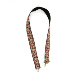 Joy Susan Guitar Strap - Coral/ Green Floral Embroidered