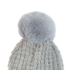 Joy Susan Waffle Knit Pom Pom Hat - Gray