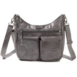 Baggallini Modern Everywhere Hobo - Silver Metallic Vegan Suede